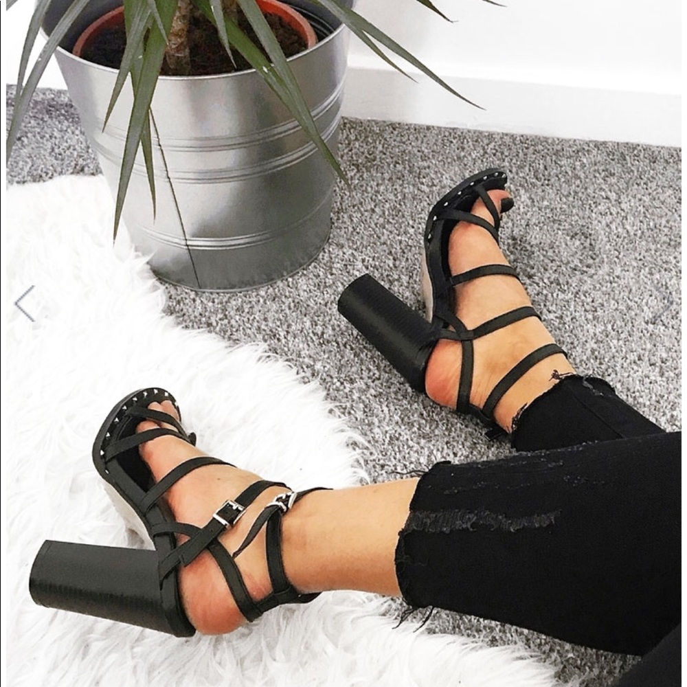 Black stud gladiator heeled sandal